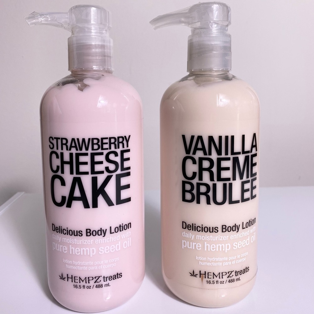 2 Hempz Vanilla Creme Brulee & Strawberry Cheesecake Body Lotion